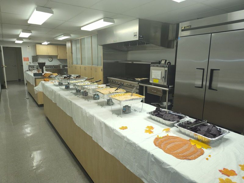 A Wadulisi's buffet line set up for a community meal