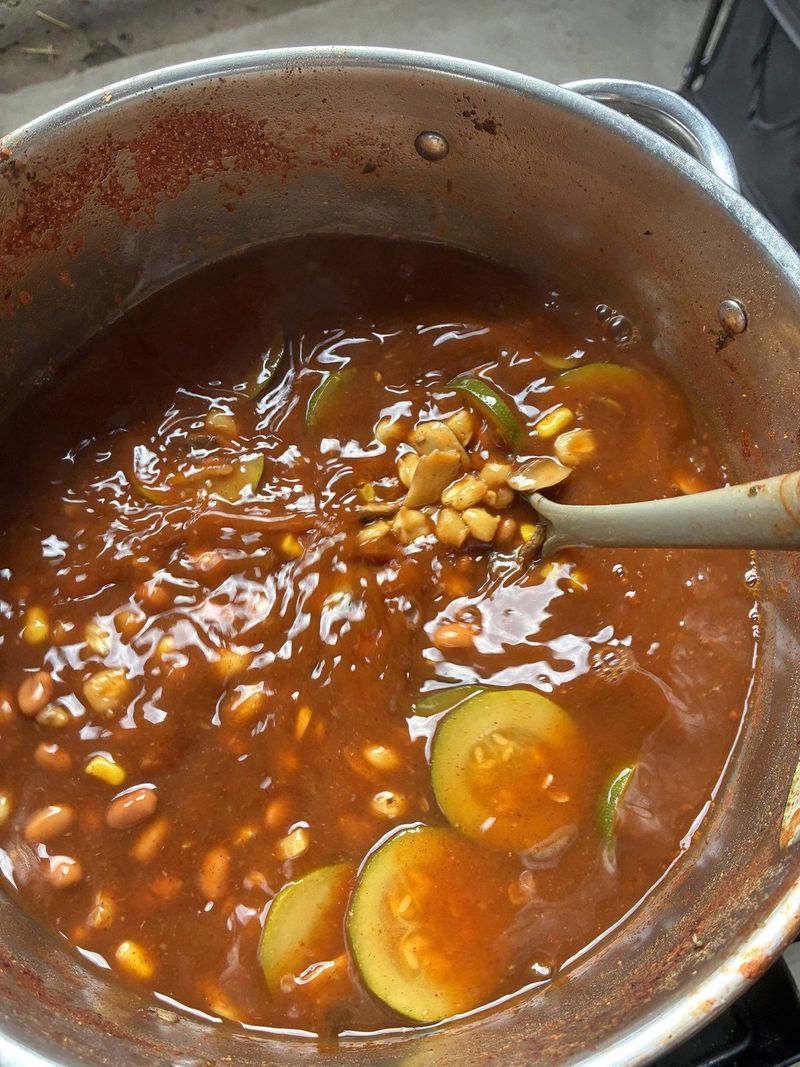 A pot of Three Sisters stew with corn, beans and squash