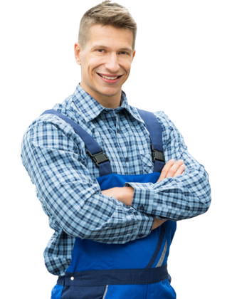 Worker with blue overalls