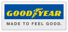 Goodyear logo in blue and yellow with the slogan “Made to Feel Good.”