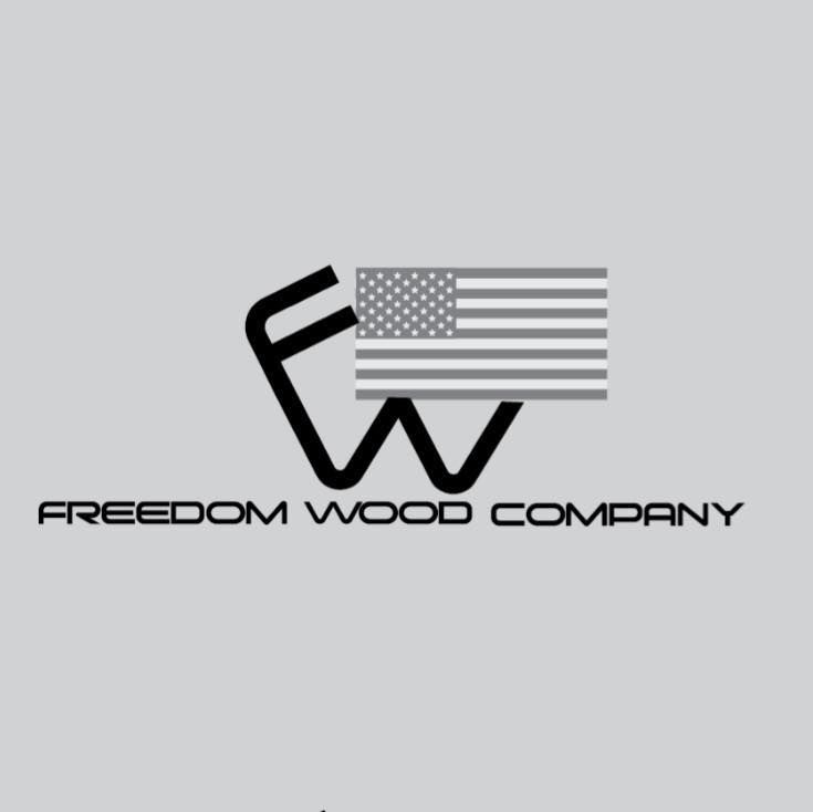 Logo for Freedom Wood Company featuring "FW" letters with an American flag.