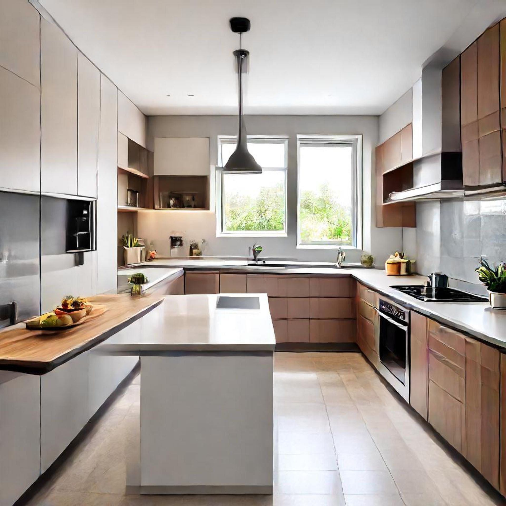 A kitchen with stainless steel appliances and wooden cabinets