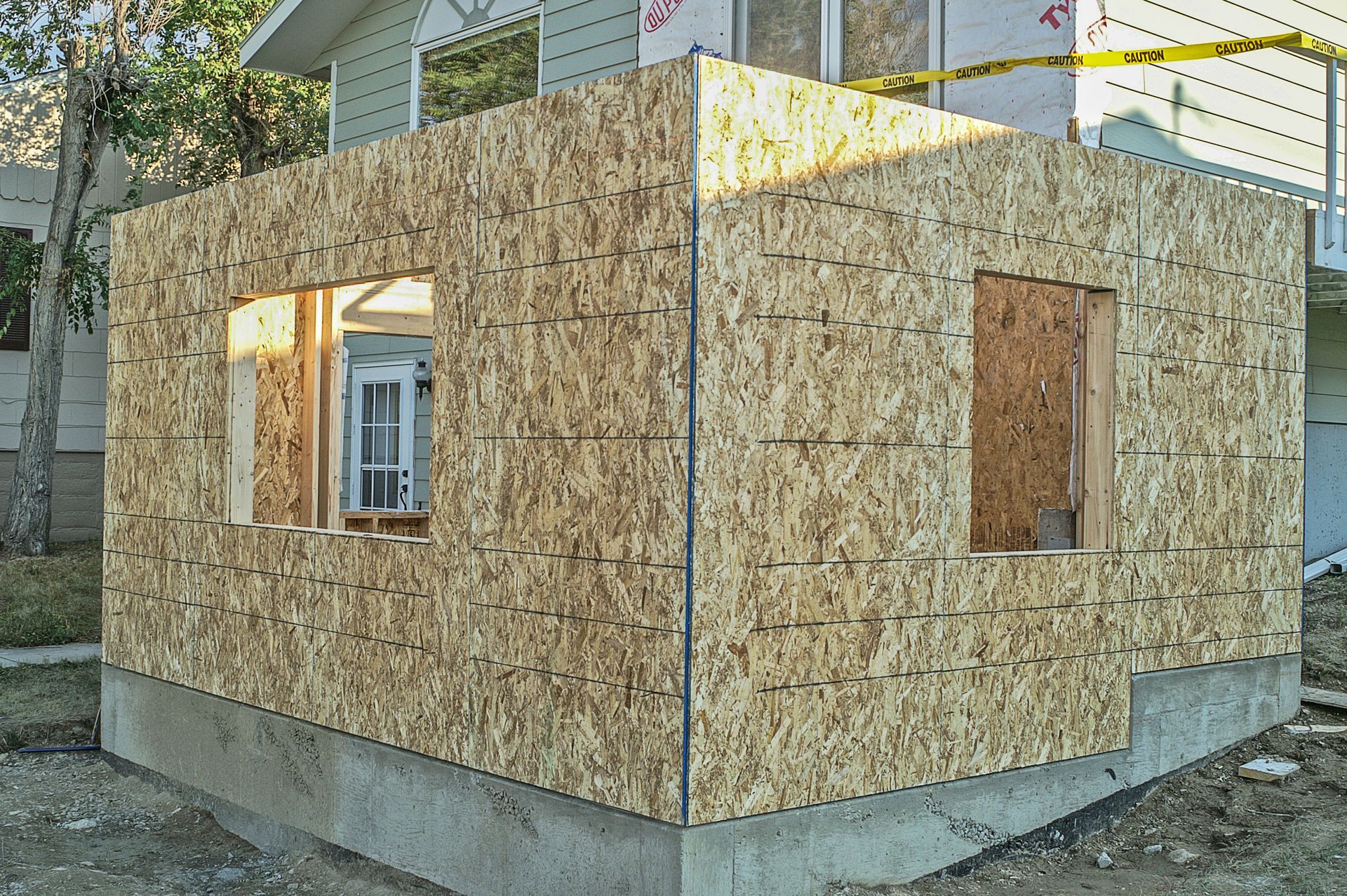 A corner of a house that is being built