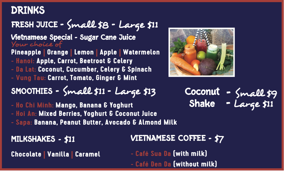 Drinks Menu — Blue Buffalo Café in Laurieton NSW