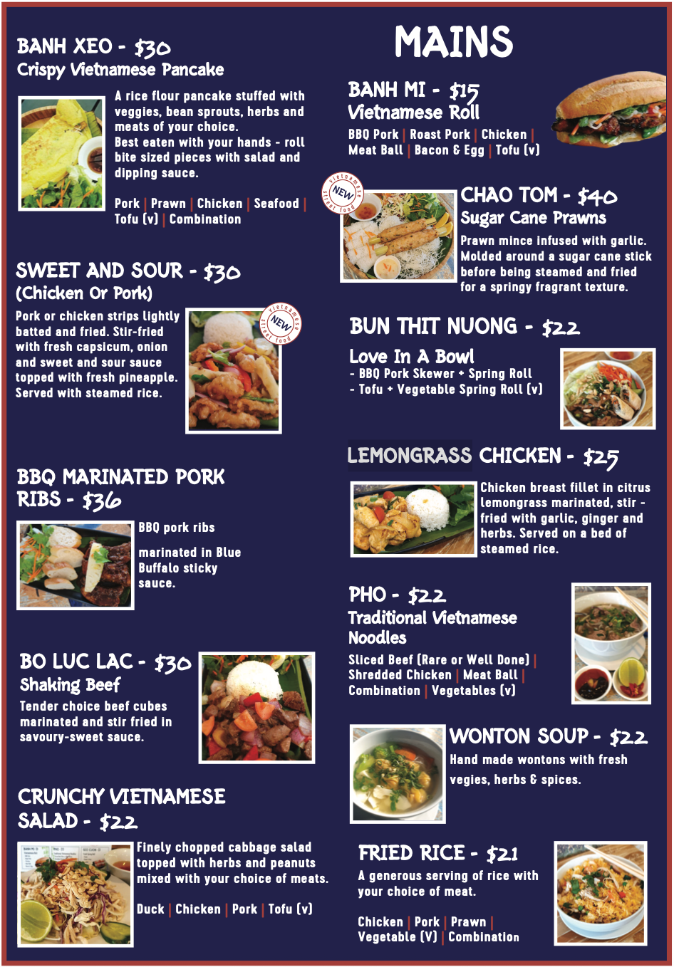 Main Menu — Blue Buffalo Café in Laurieton NSW