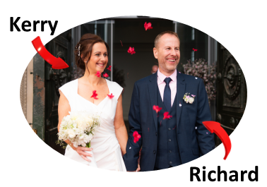 A bride and groom just married with confetti at St Georges Hall, Liverpool