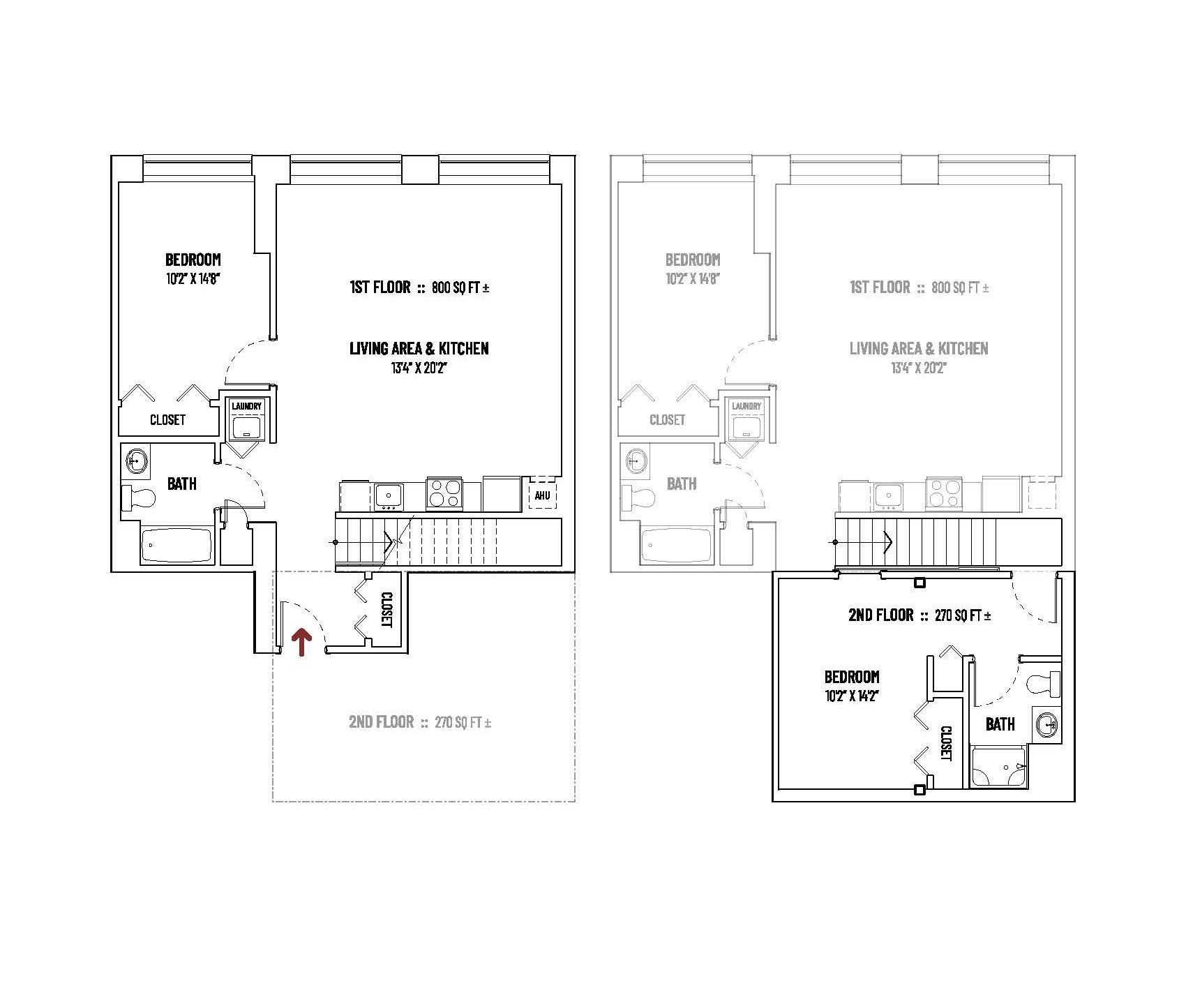 2 BED + 2 BATH + LOFT  |  UNIT STYLE D = 1,070 SQ FT ±  |  $2,900+