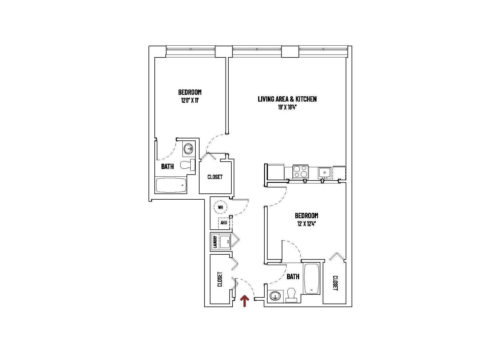 2 BED + 2 BATH  |  UNIT STYLE E = 990 SQ FT ±  |  $2,650+