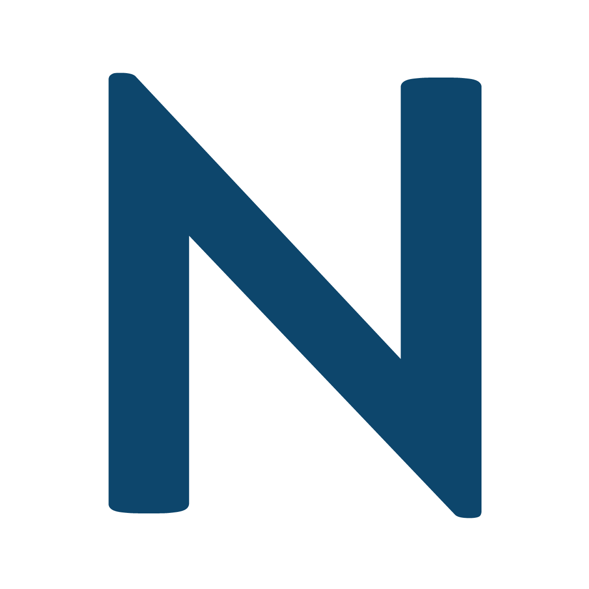 A dark blue, uppercase letter 