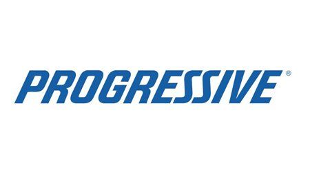 the logo for progressive is blue and white on a white background .