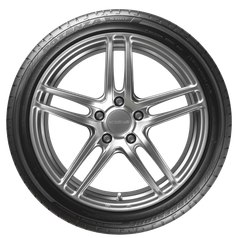 A close up of a car wheel with a tire on it