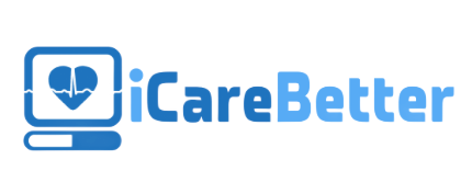 A blue logo featuring a monitor icon with a heart and EKG line, followed by the text iCareBetter.