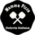 Logo for Mamma Pizza Osteria Italiana: black shape with white text and crossed pizza paddles.