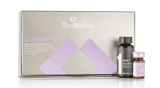 A box with a bottle of skin medica next to it