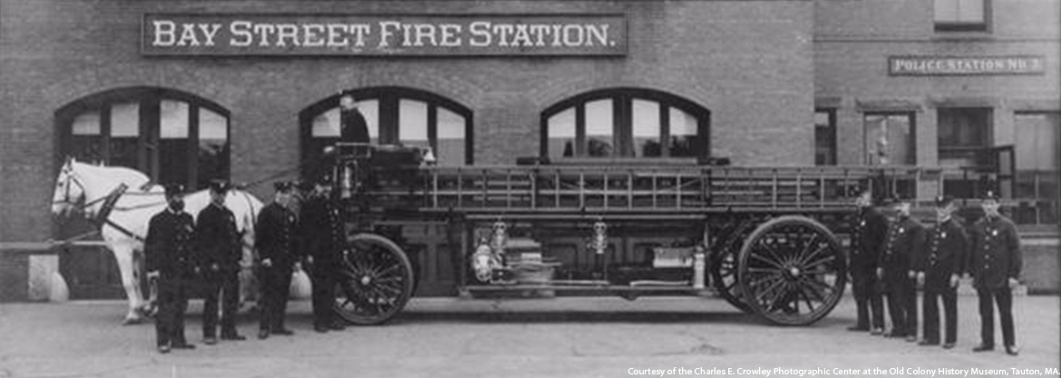 a black and white photo of the bay street fire station