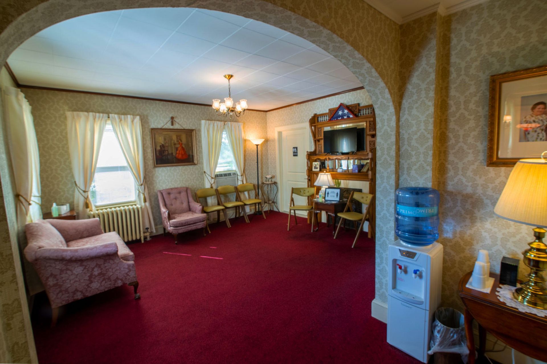 lobby area with seating and water cooler