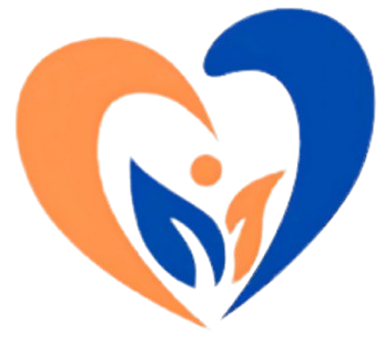 Un cuore blu e arancione con una persona al suo interno