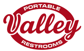 A red and white logo for valley restrooms