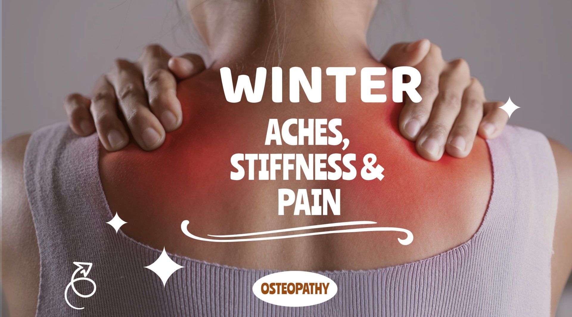 A woman is holding her back in pain because of winter aches , stiffness and pain.