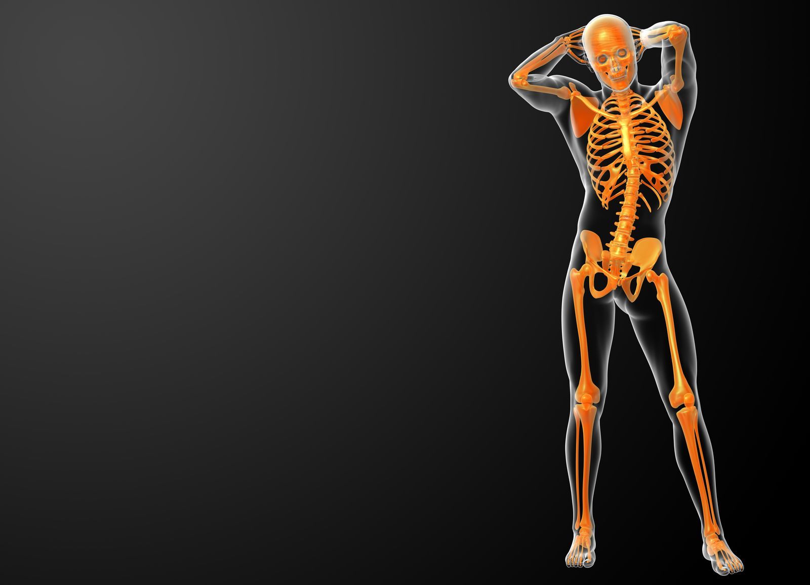 The skeleton of a man is shown on a black background
