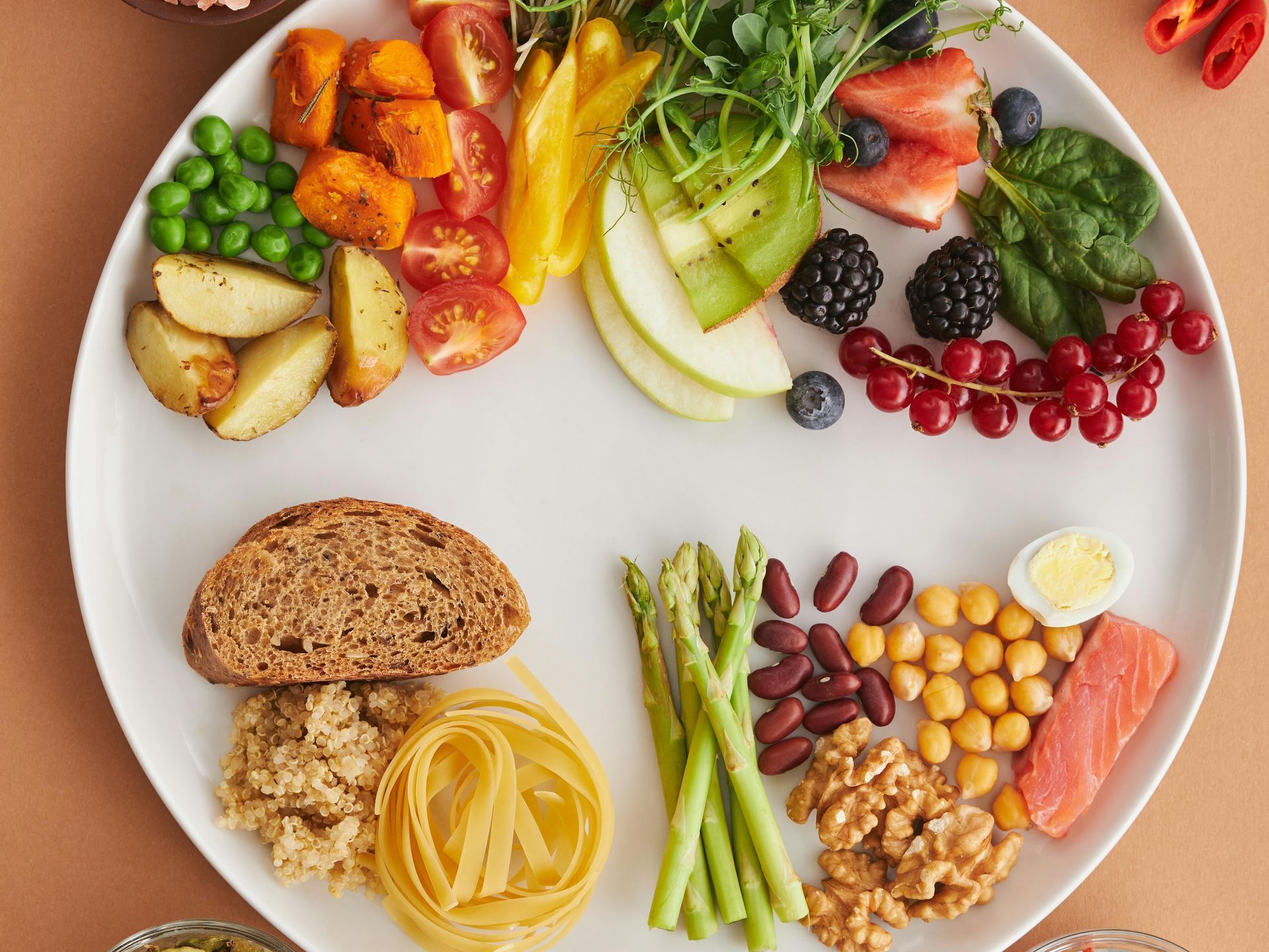 There are many different types of food on the plate.