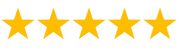 A row of five yellow stars on a white background.