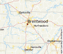 Brentwood Tennessee on a map