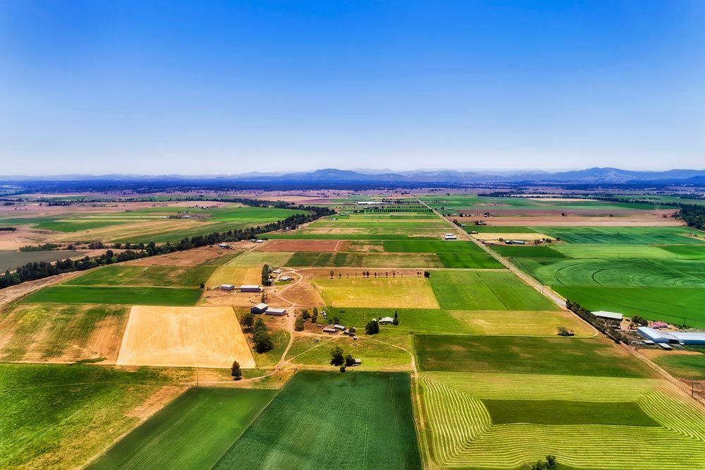 An Aerial View Of A Lush Green Field and Clear Sky — High Work Services in Singleton, NSW