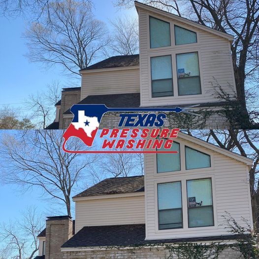 A picture of a house before and after pressure washing by texas pressure washing
