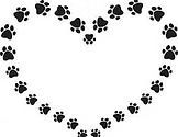 Black paw prints forming a heart shape on a white background.