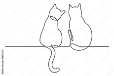 Two cats in profile, drawn with a single continuous line, sitting side by side.