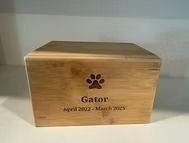 Wooden pet urn with paw print, 