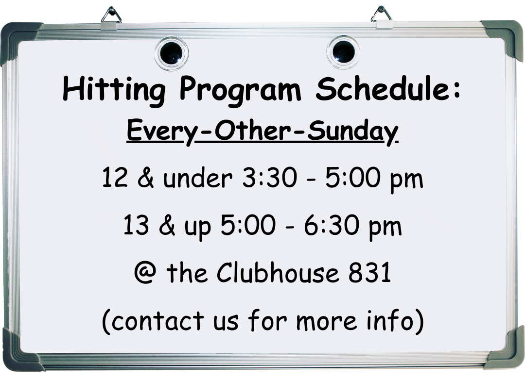 A whiteboard says hitting program schedule every other Sunday