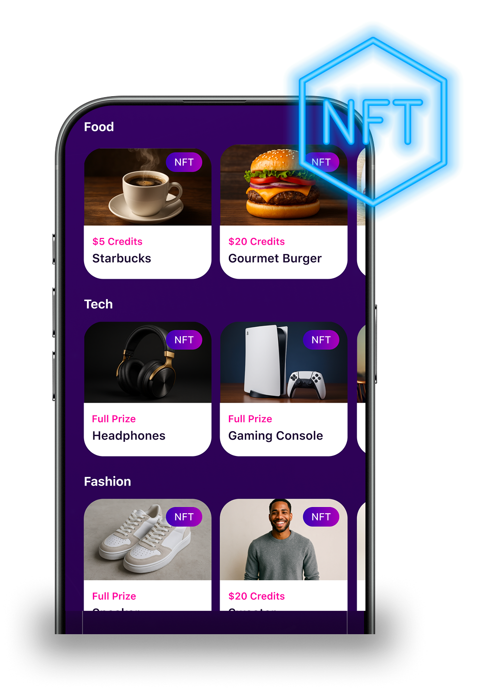 A cell phone with a nft logo on the screen.