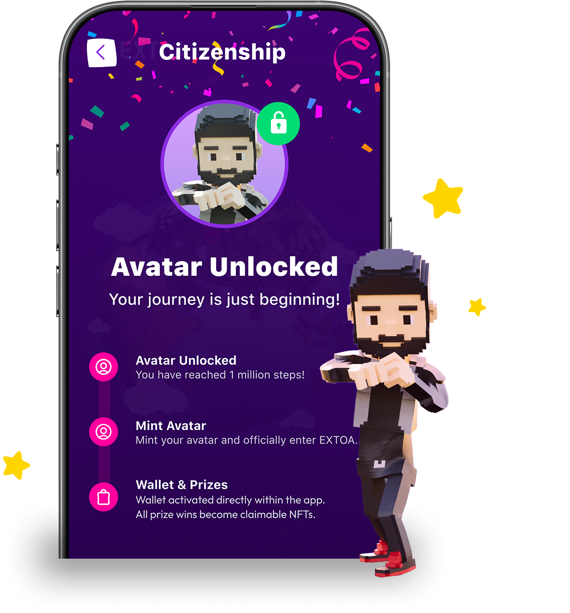 A phone with a cartoon character on it that says avatar unlocked