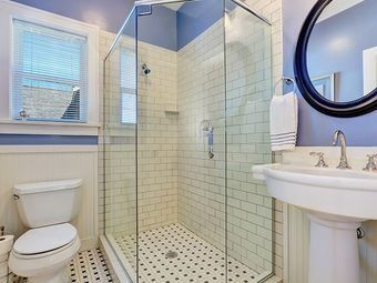 A Bathroom With A Toilet , Sink , And Walk In Shower — Southside Glass & Aluminium In Bentley Park, QLD