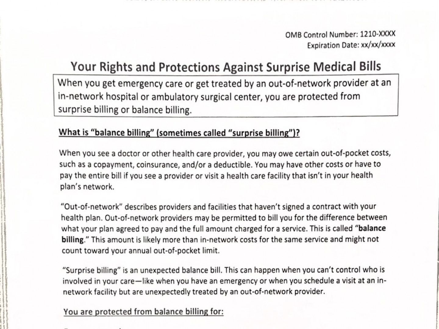Rights and Protections Against Surprise Medical Bills Page 1