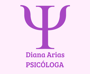 El logotipo de Diana Arias Psicóloga tiene una letra p morada sobre un fondo rosa.