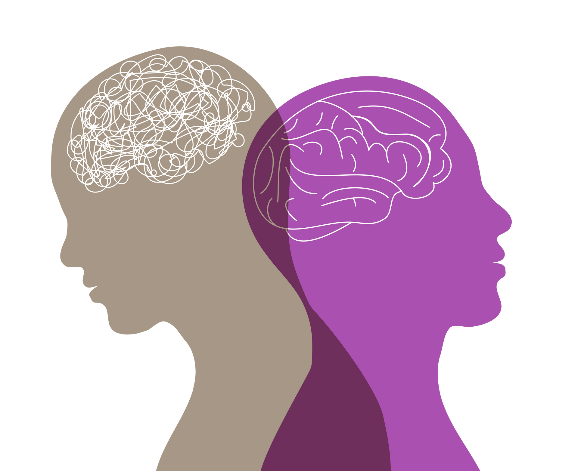 Una silueta de cabezas de dos personas con cerebros dibujados en ellas.