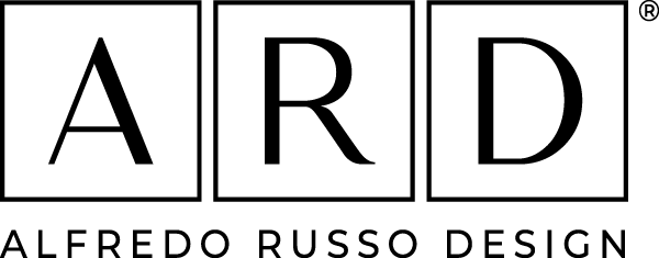 Logo ARD con la scritta Alfredo Russo Design in nero su sfondo bianco sottostante.