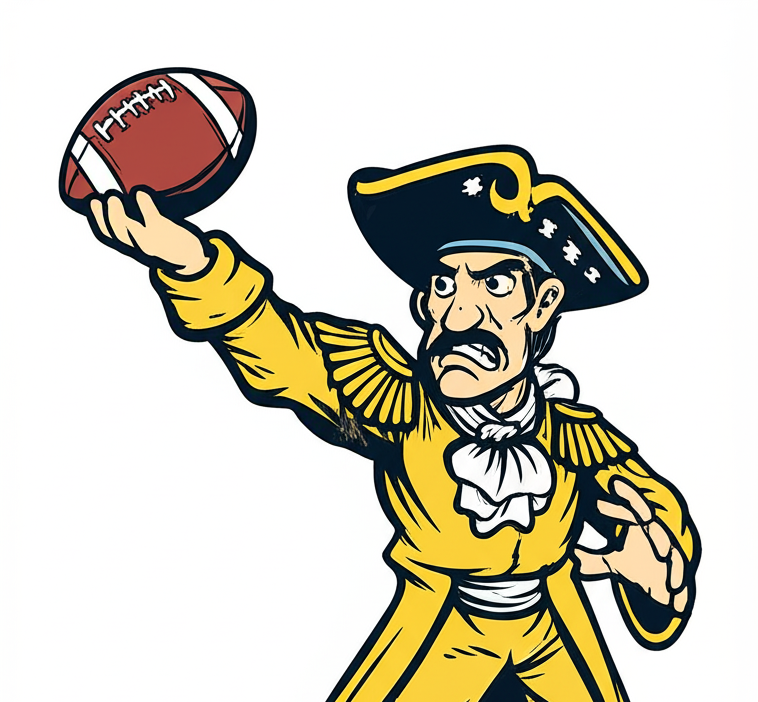 Man with crossed arms on a football field. He is wearing a blue polo shirt, khaki pants, and has a serious expression.