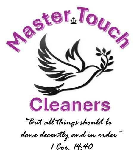 A logo for master touch cleaners with a dove on it