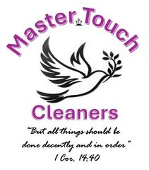 A logo for master touch cleaners with a dove on it