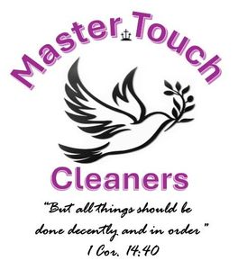 A logo for master touch cleaners with a dove on it