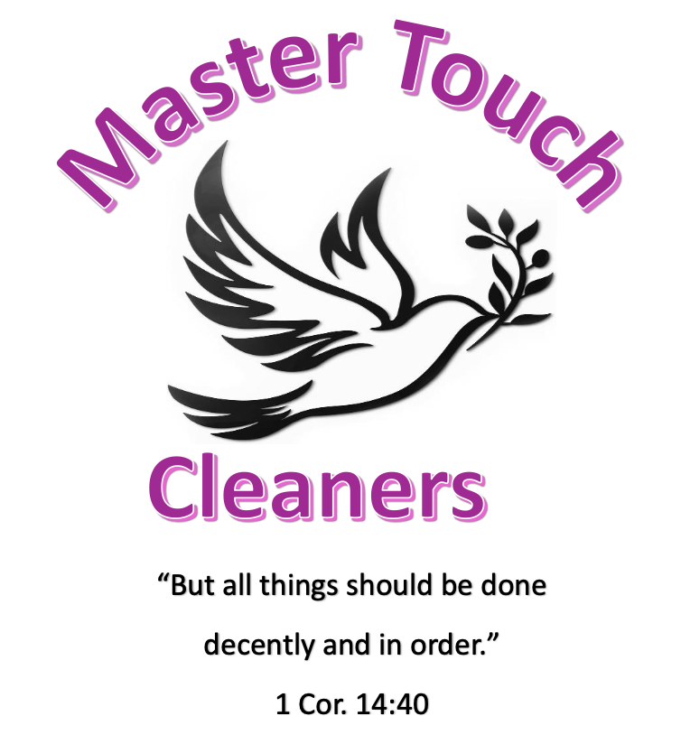 A logo for master touch cleaners with a dove and a branch