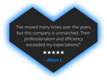 Customer testimonial in a heart-shaped graphic with stars and the name 
