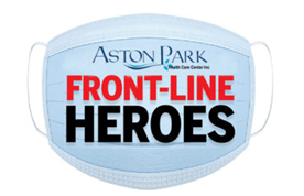 A face mask that says aston park front line heroes