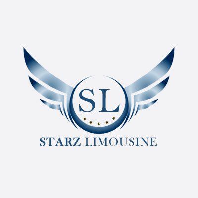 A logo for starz limousine with wings on a white background