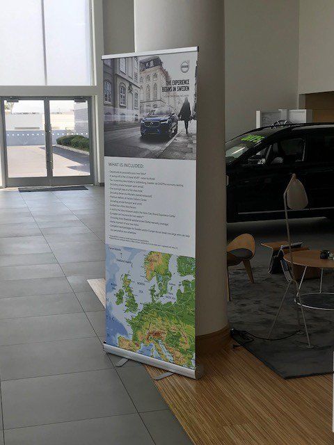 A roll up banner with a map of europe on it