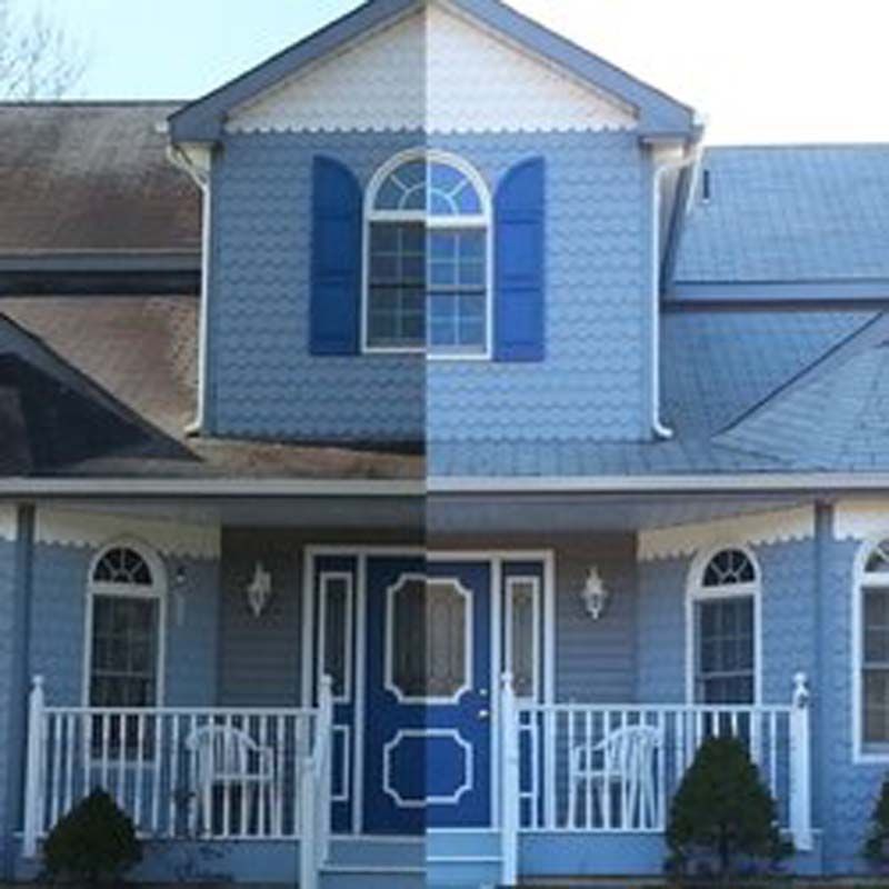 before and after washing a house